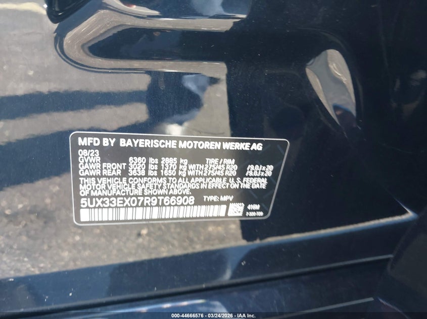 2024 BMW X6 VIN 5UX33EX07R9T66908 IAAI salvage auction — LEFT FRONT, Wait Title, sold $35,500 on 2026-07-20 (photo 9)