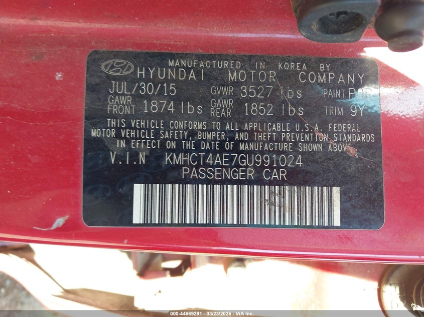2016 Hyundai Accent VIN KMHCT4AE7GU991024 IAAI salvage auction — FRONT END, Salvage (South Carolina), sold $800 on 2026-07-29 (photo 9)