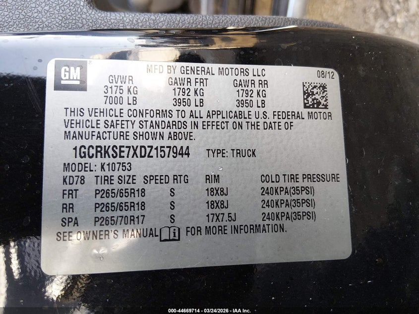 2013 Chevrolet Silverado VIN 1GCRKSE7XDZ157944 IAAI salvage auction — THEFT, Clear (Indiana), sold $2,050 on 2026-07-25 (photo 9)