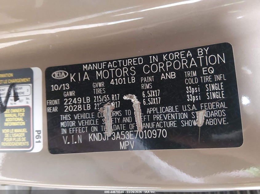 2014 Kia Soul VIN KNDJP3A53E7010970 IAAI salvage auction — REAR END, Wait Title, sold $2,050 on 2026-07-16 (photo 9)