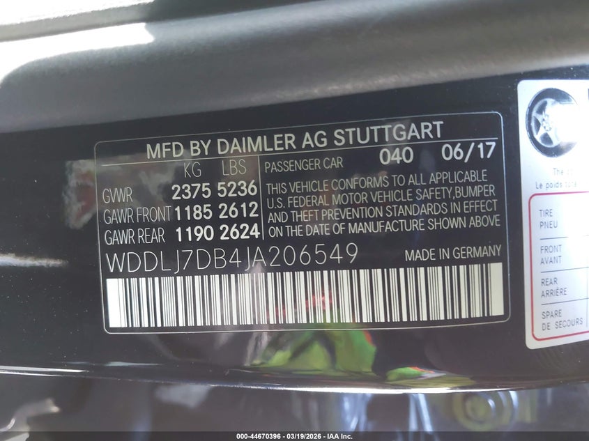 2018 Mercedes-benz Cls-klasse VIN WDDLJ7DB4JA206549 IAAI salvage auction — FRONT END, Salvage Title (California), sold $8,550 on 2026-07-08 (photo 9)