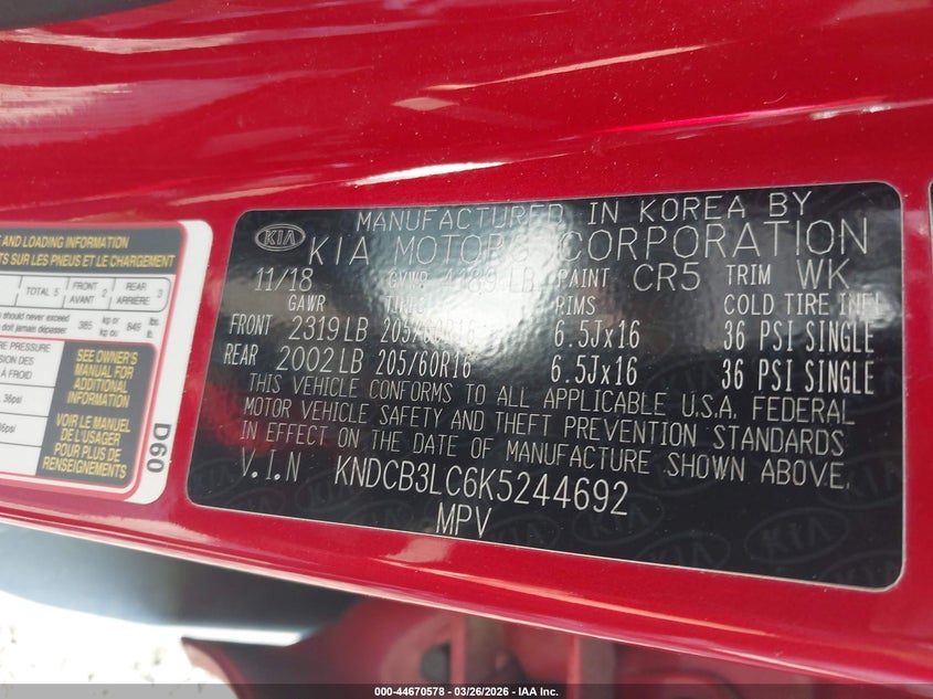2019 Kia Niro VIN KNDCB3LC6K5244692 IAAI salvage auction — FRONT END, Wait Title, sold $2,750 on 2026-07-08 (photo 9)