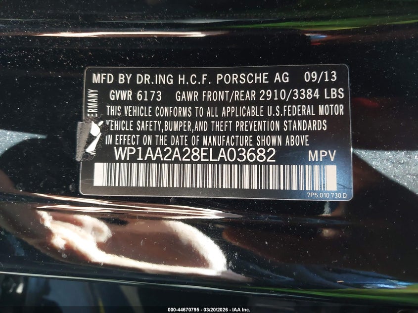 2014 Porsche Cayenne VIN WP1AA2A28ELA03682 IAAI salvage auction — FRONT & REAR, Salvage Title, sold $5,200 on 2026-09-04 (photo 9)