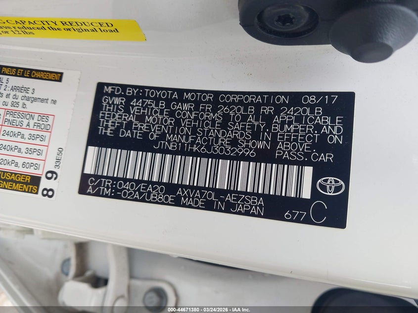 2018 Toyota Camry VIN JTNB11HK6J3032996 IAAI salvage auction — FRONT END, Salvage (Texas), sold $3,650 on 2026-07-15 (photo 9)