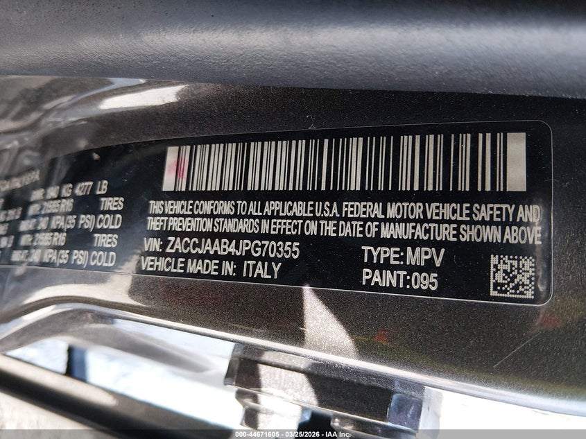 2018 Jeep Renegade VIN ZACCJAAB4JPG70355 IAAI salvage auction — RIGHT SIDE, Salvage (Kentucky), sold $1,125 on 2026-07-18 (photo 9)