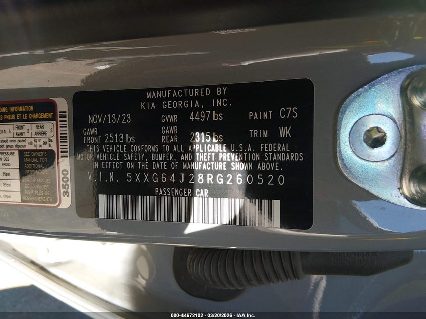 2024 Kia K5 VIN 5XXG64J28RG260520 IAAI salvage auction — FRONT END, Salvage (Colorado), sold $25 on 2026-07-28 (photo 9)