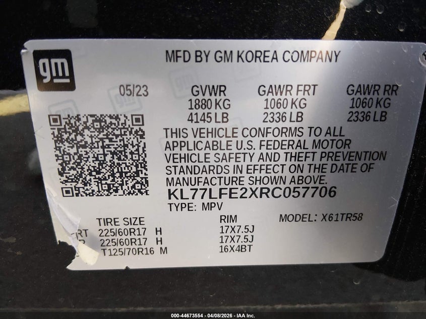 2024 Chevrolet Trax VIN KL77LFE2XRC057706 IAAI salvage auction — SIDE, Salvage Title, sold $25 on 2026-07-24 (photo 9)