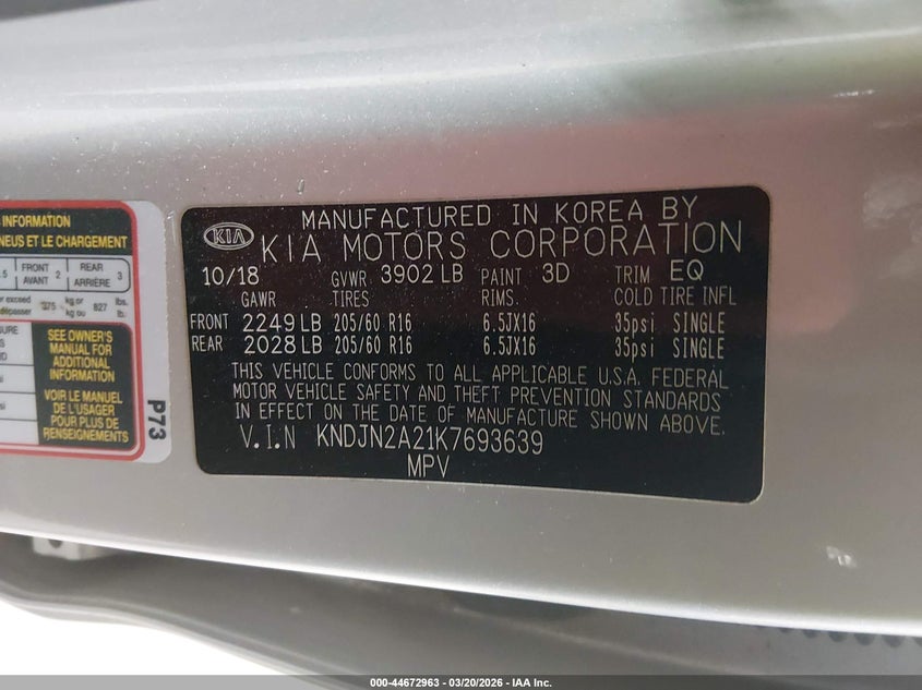 2019 Kia Soul VIN KNDJN2A21K7693639 IAAI salvage auction — FRONT END, Salvage (Alabama), sold $650 on 2026-07-06 (photo 9)
