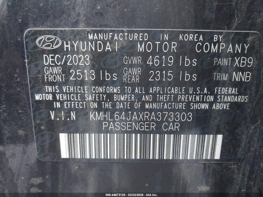 2024 Hyundai Sonata VIN KMHL64JAXRA373303 IAAI salvage auction — RIGHT FRONT, Wait Title, sold $6,050 on 2026-07-23 (photo 9)