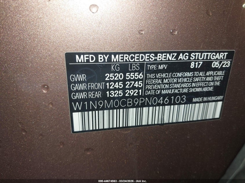 2023 Mercedes-benz VIN W1N9M0CB9PN046103 IAAI salvage auction — REAR END, Wait Title, sold $10,100 on 2026-07-31 (photo 9)