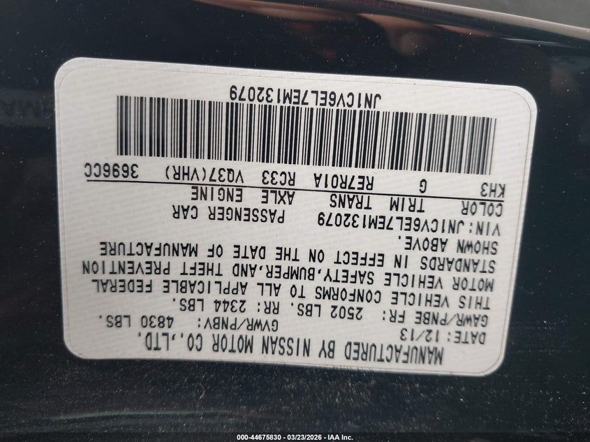 2014 Infiniti Q60 VIN JN1CV6EL7EM132079 IAAI salvage auction — RIGHT SIDE, Wait Title, sold $1,325 on 2026-07-09 (photo 9)
