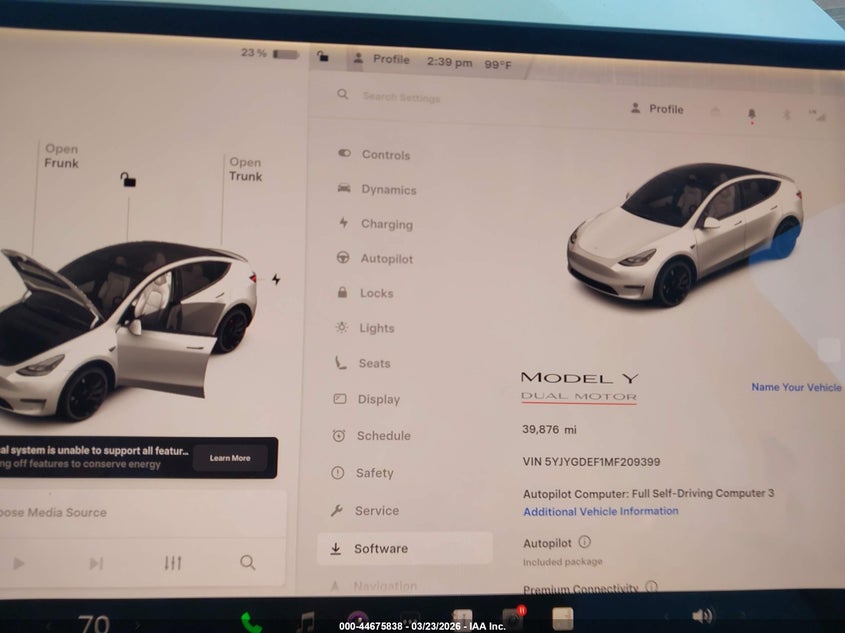 2021 Tesla Model y VIN 5YJYGDEF1MF209399 IAAI salvage auction — UNKNOWN, Salvage Title, sold $18,200 on 2026-07-21 (photo 7)
