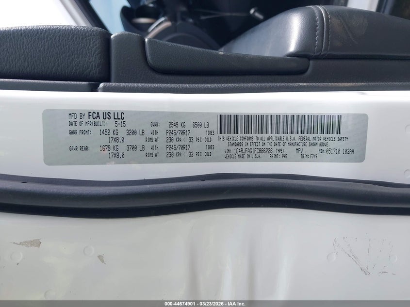 2015 Jeep Grand cherokee VIN 1C4RJFAG1FC886226 IAAI salvage auction — LEFT REAR, Bill Of Sale (Washington), sold $3,500 on 2026-08-01 (photo 9)
