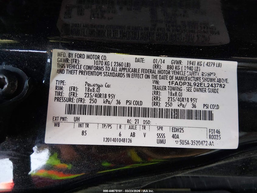 2014 Ford Focus st VIN 1FADP3L92EL243782 IAAI salvage auction — FRONT & REAR, Salvage (New Mexico), sold $200 on 2026-07-06 (photo 9)