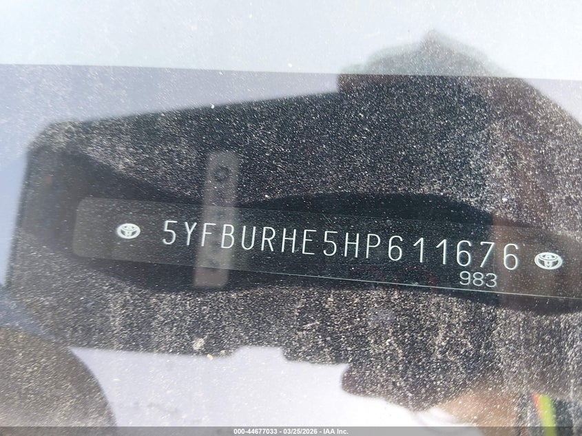 2017 Toyota Corolla VIN 5YFBURHE5HP611676 IAAI salvage auction — LEFT SIDE, Wait Title, sold $1,100 on 2026-07-28 (photo 9)