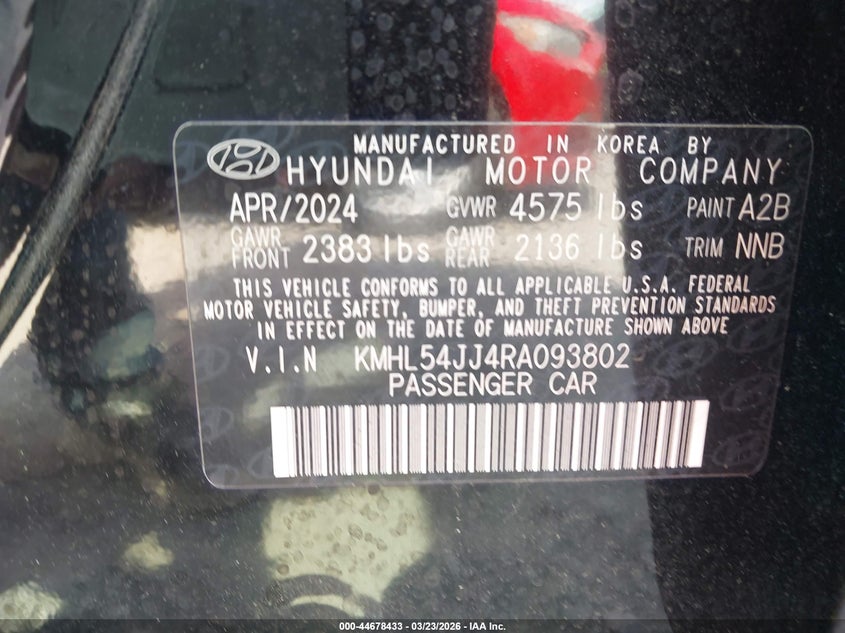 2024 Hyundai Sonata VIN KMHL54JJ4RA093802 IAAI salvage auction — FRONT END, Original (Texas), sold $11,350 on 2026-07-30 (photo 9)
