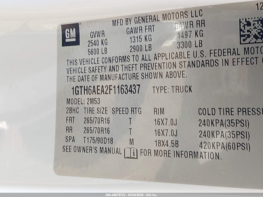 2015 Gmc Canyon VIN 1GTH6AEA2F1163437 IAAI salvage auction — MECHANICAL, Clear (Connecticut), sold $500 on 2026-10-27 (photo 9)