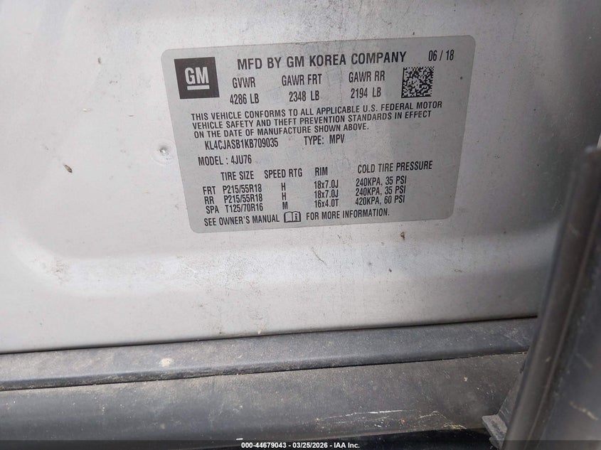 2019 Buick Encore VIN KL4CJASB1KB709035 IAAI salvage auction — FRONT END, Salvage (South Carolina), sold $1,100 on 2026-07-28 (photo 9)
