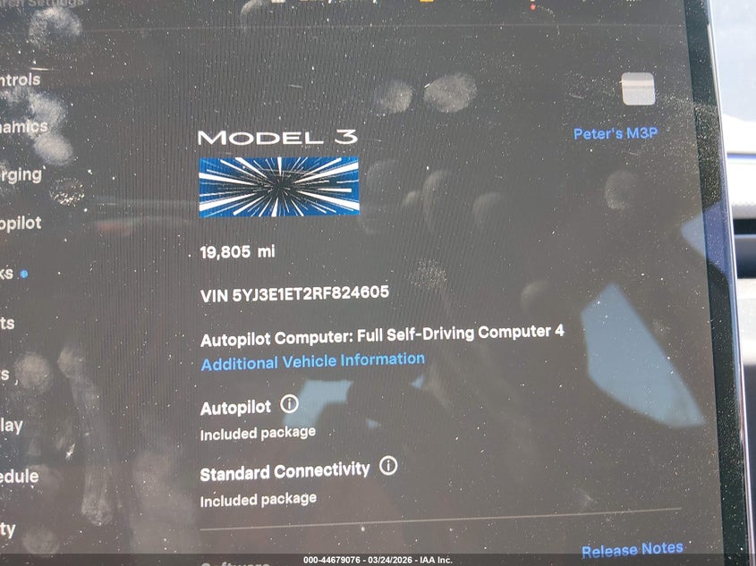 2024 Tesla Model 3 VIN 5YJ3E1ET2RF824605 IAAI salvage auction — LEFT FRONT, Wait Title, sold $17,700 on 2026-07-24 (photo 7)