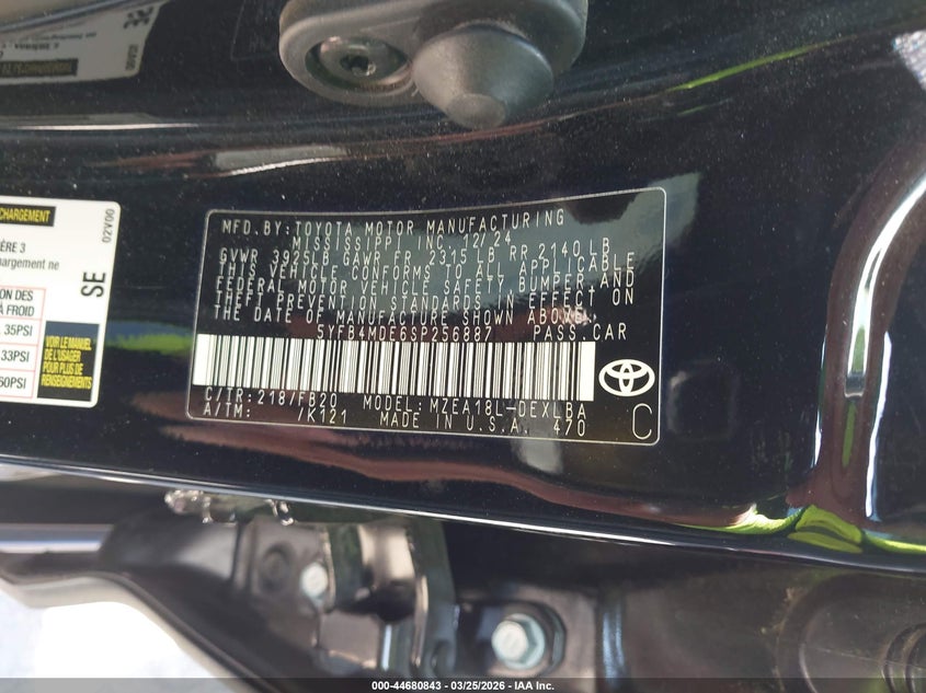 2025 Toyota Corolla VIN 5YFB4MDE6SP256887 IAAI salvage auction — FRONT END, Salvage (Texas), sold $4,100 on 2026-07-13 (photo 9)