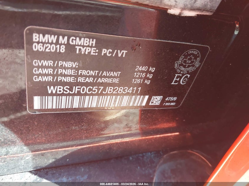2018 BMW M5 VIN WBSJF0C57JB283411 IAAI salvage auction — Undercarriage, Mv-907A (New York), sold $19,150 on 2026-05-04 (photo 9)