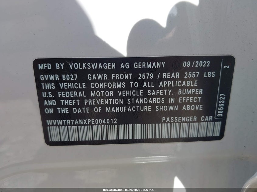 2023 Volkswagen Arteon VIN WVWTR7ANXPE004012 IAAI salvage auction — RIGHT FRONT, Wait Title, sold $7,500 on 2026-08-02 (photo 9)