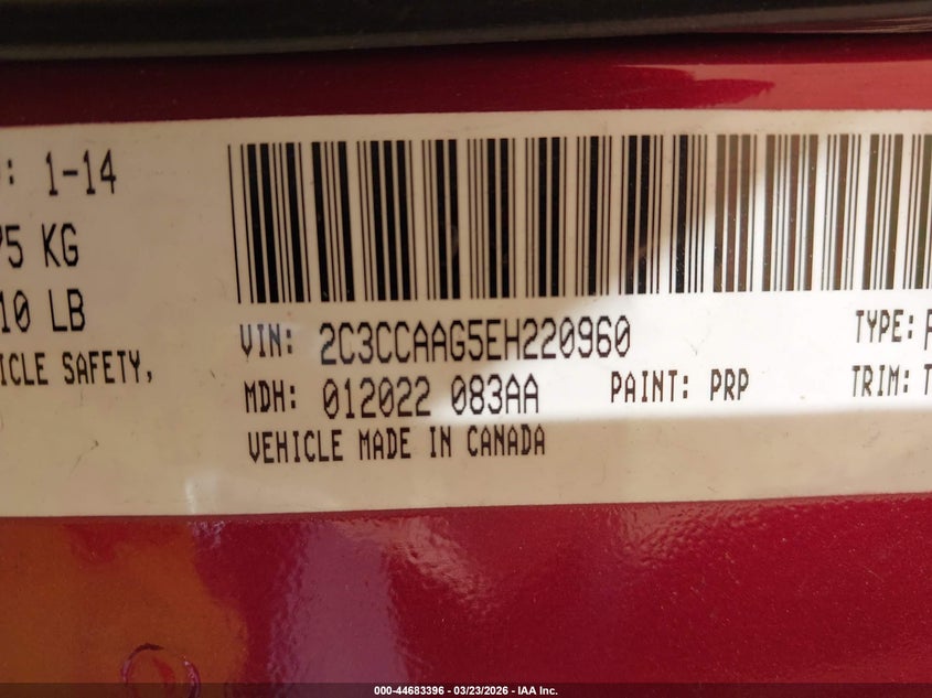 2014 Chrysler 300 VIN 2C3CCAAG5EH220960 IAAI salvage auction — REAR END, Salvage (North Carolina), sold $4,000 on 2026-07-26 (photo 9)