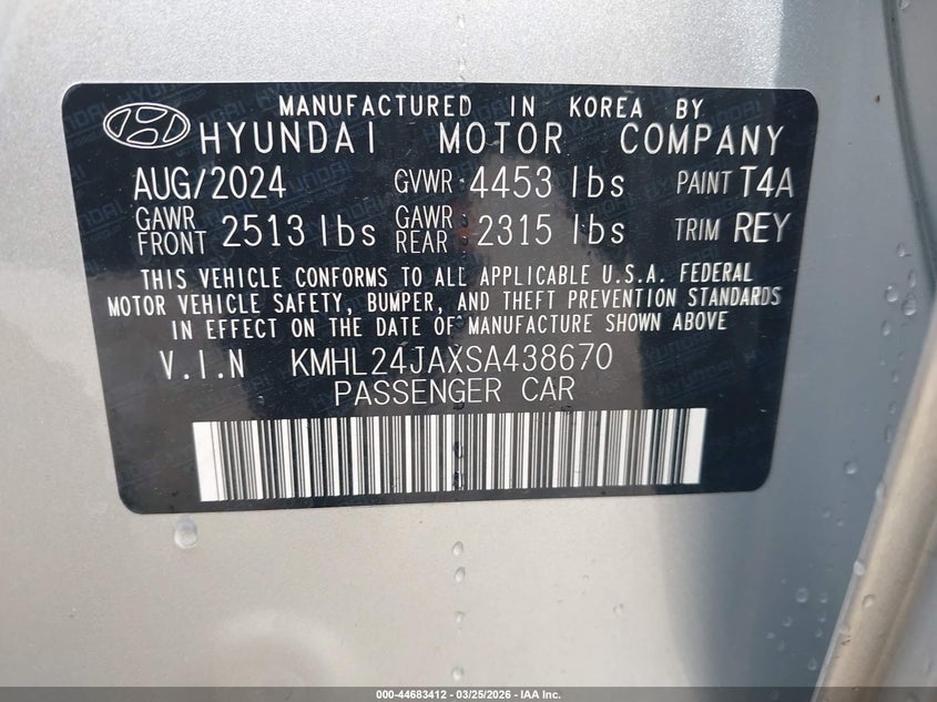 2025 Hyundai Sonata VIN KMHL24JAXSA438670 IAAI salvage auction — FRONT END, Salvage - Greater Than 75% (Maryland), sold $6,650 on 2026-07-08 (photo 9)