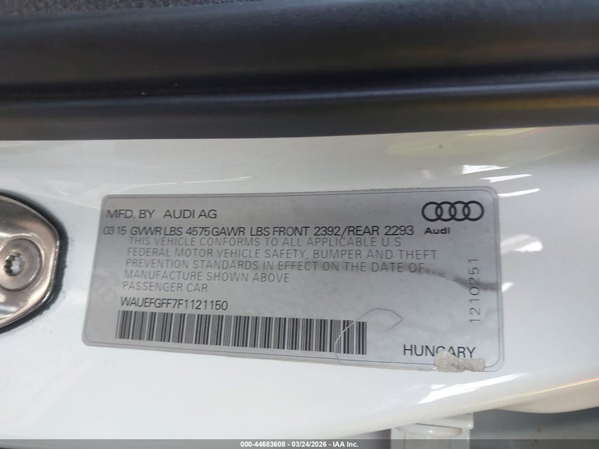 2015 Audi A3 VIN WAUEFGFF7F1121150 IAAI salvage auction — RIGHT FRONT, Clear (Virginia), sold $1,500 on 2026-07-28 (photo 9)