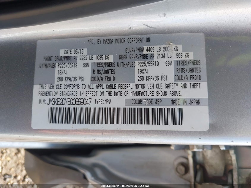 2016 Mazda Cx-5 VIN JM3KE2DY5G0669047 IAAI salvage auction — RIGHT SIDE, Original (Texas), sold $3,700 on 2026-07-15 (photo 9)