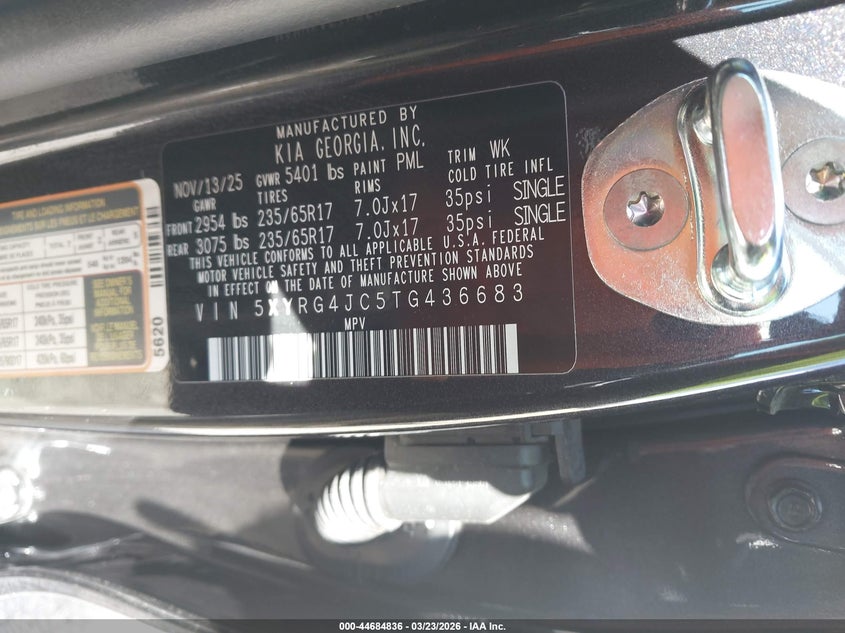 2026 Kia Sorento VIN 5XYRG4JC5TG436683 IAAI salvage auction — HAIL, Salvage (Illinois), sold $12,275 on 2026-07-14 (photo 9)