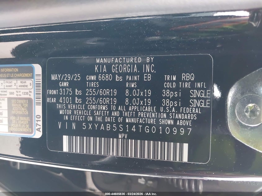 2026 Kia Ev9 VIN 5XYAB5S14TG010997 IAAI salvage auction — REAR END, Wait Title, sold $18,300 on 2026-07-22 (photo 9)