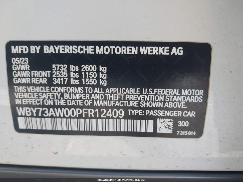 2023 BMW I4 VIN WBY73AW00PFR12409 IAAI salvage auction — LEFT FRONT, Wait Title, sold $8,600 on 2026-07-13 (photo 9)
