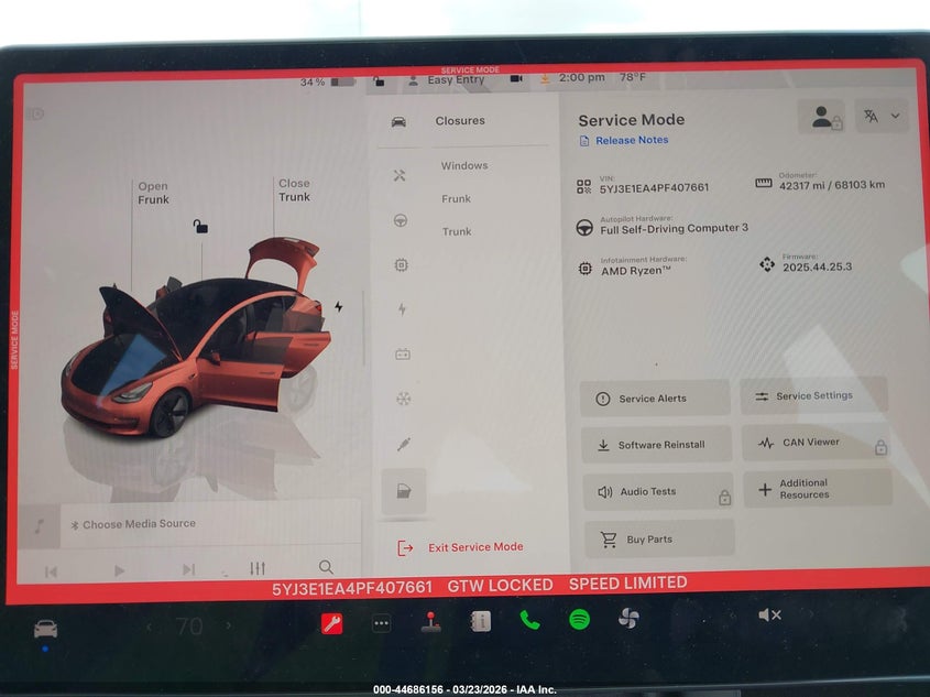 2023 Tesla Model 3 VIN 5YJ3E1EA4PF407661 IAAI salvage auction — SIDE, Salvage (Hawaii), sold $4,450 on 2026-07-28 (photo 7)