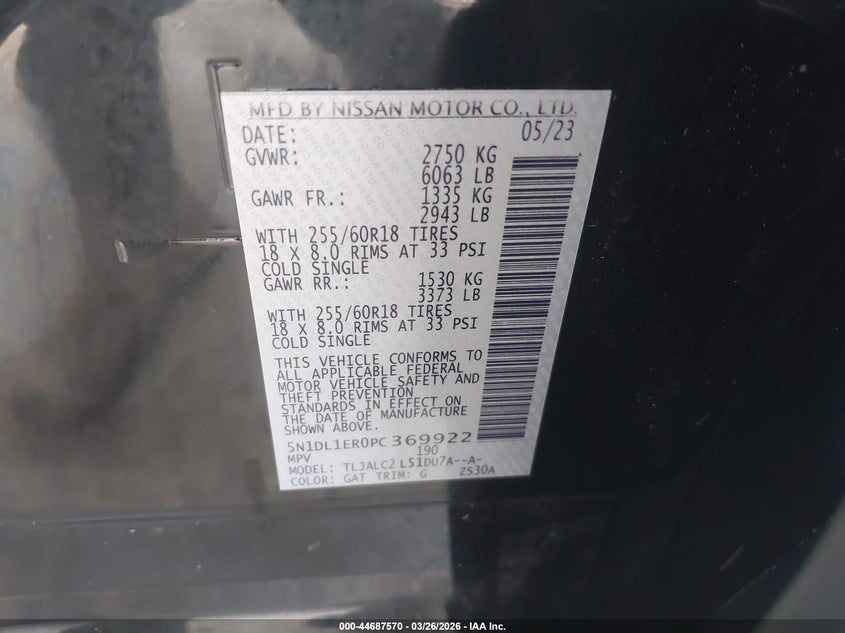 2023 Infiniti Qx60 VIN 5N1DL1ER0PC369922 IAAI salvage auction — REAR END, Original (Texas), sold $11,800 on 2026-07-17 (photo 9)