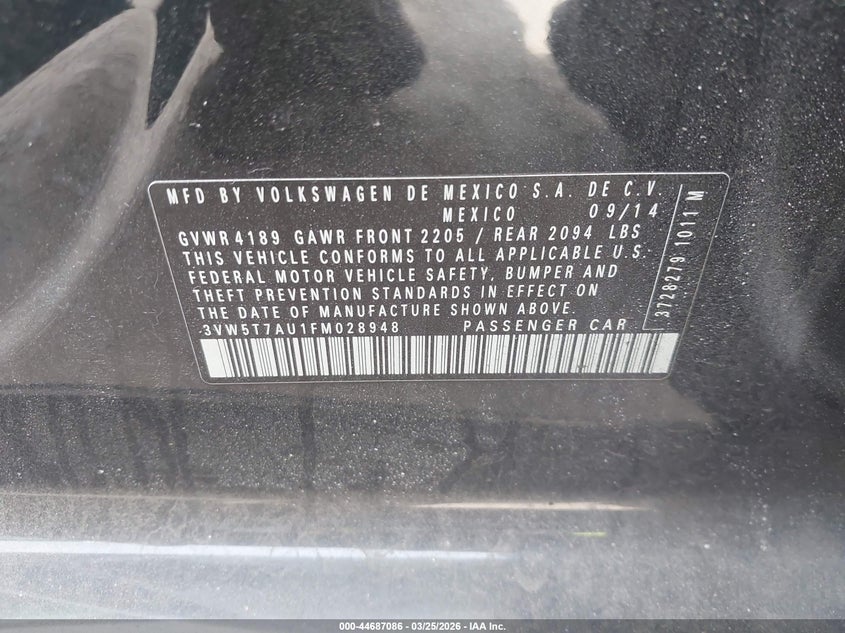 2015 Volkswagen Golf gti VIN 3VW5T7AU1FM028948 IAAI salvage auction — FRONT END, Salvage (Illinois), sold $900 on 2026-07-08 (photo 9)
