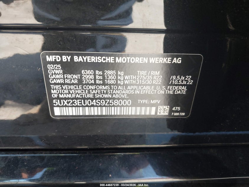 2025 BMW X5 VIN 5UX23EU04S9Z58000 IAAI salvage auction — FRONT END, Wait Title, sold $23,100 on 2026-07-22 (photo 9)
