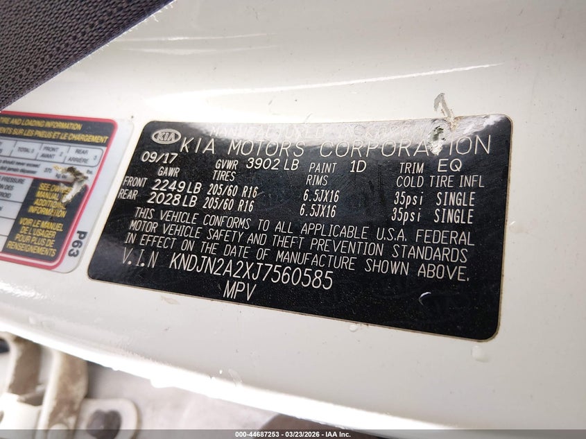 2018 Kia Soul VIN KNDJN2A2XJ7560585 IAAI salvage auction — LEFT & RIGHT, Wait Title, sold $875 on 2026-07-08 (photo 9)
