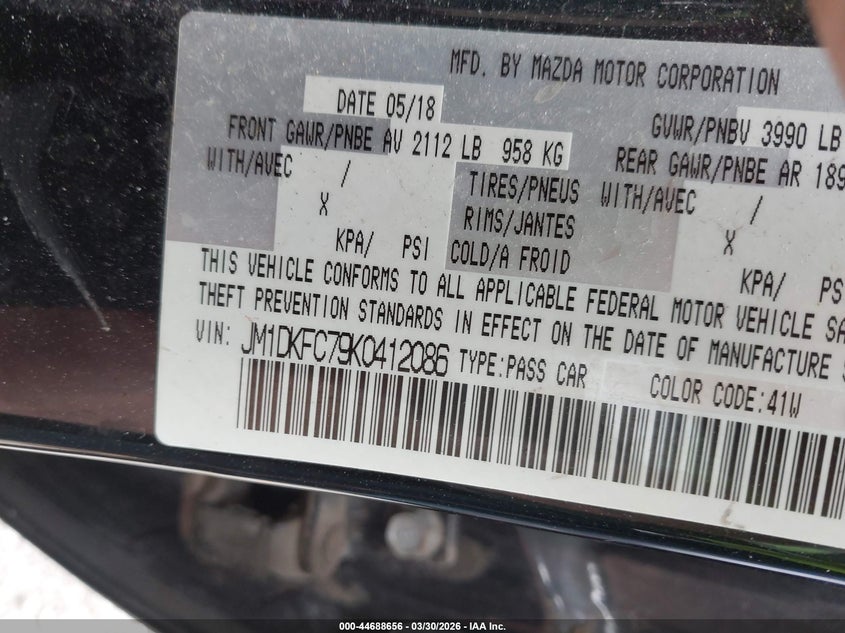 2019 Mazda Cx-3 VIN JM1DKFC79K0412086 IAAI salvage auction — RIGHT FRONT, Wait Title, sold $3,000 on 2026-07-29 (photo 9)