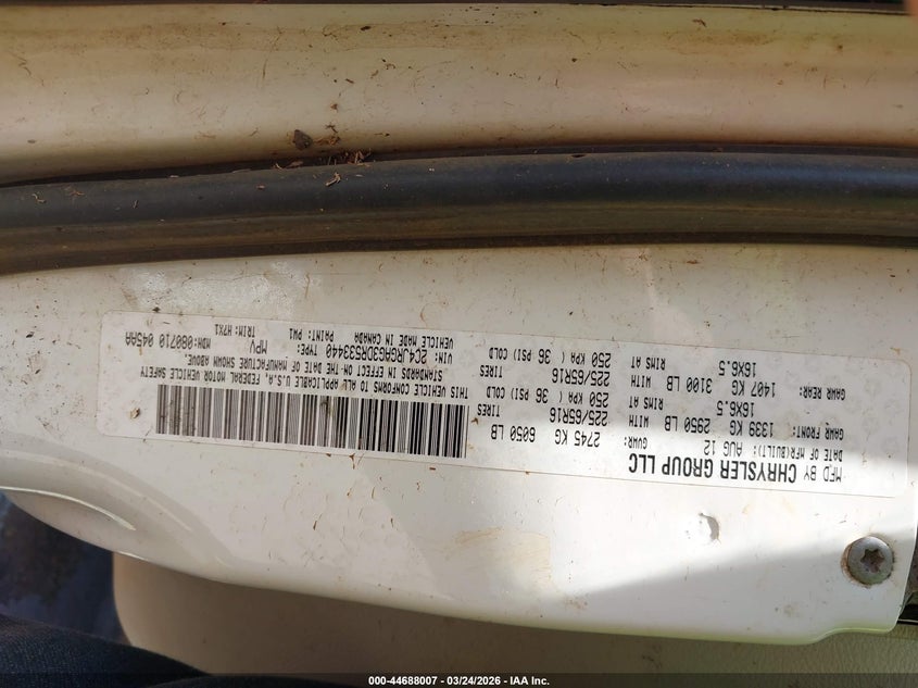 2013 Ram VIN 2C4JRGAG3DR533440 IAAI salvage auction — WATER/FLOOD, Salvage (Hawaii), sold $100 on 2026-08-04 (photo 9)