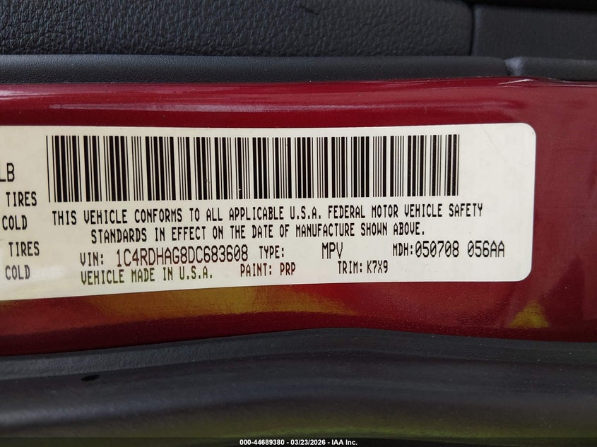 2013 Dodge Durango VIN 1C4RDHAG8DC683608 IAAI salvage auction — Front End, Clear (Texas), sold $1,150 on 2026-04-15 (photo 9)