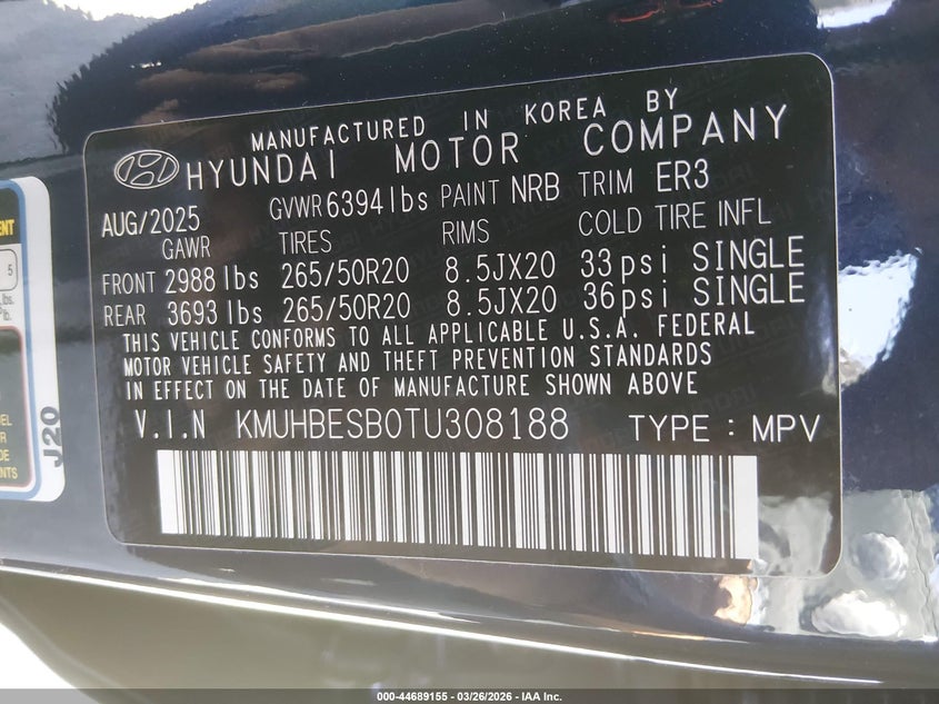 2026 Genesis Gv80 VIN KMUHBESB0TU308188 IAAI salvage auction — FRONT END, Wait Title, sold $26,000 on 2026-07-27 (photo 9)