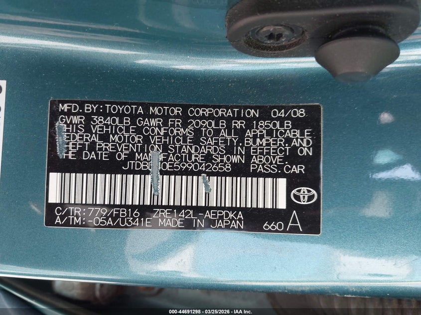 2009 Toyota Corolla VIN JTDBL40E599042658 IAAI salvage auction — FRONT END, Clear (Virginia), sold $1,600 on 2026-07-19 (photo 9)