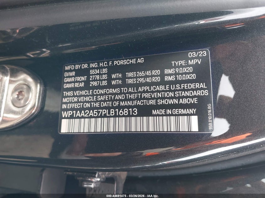 2023 Porsche Macan VIN WP1AA2A57PLB16813 IAAI salvage auction — FRONT END, Salvage (Massachusetts), sold $27,125 on 2026-07-17 (photo 9)