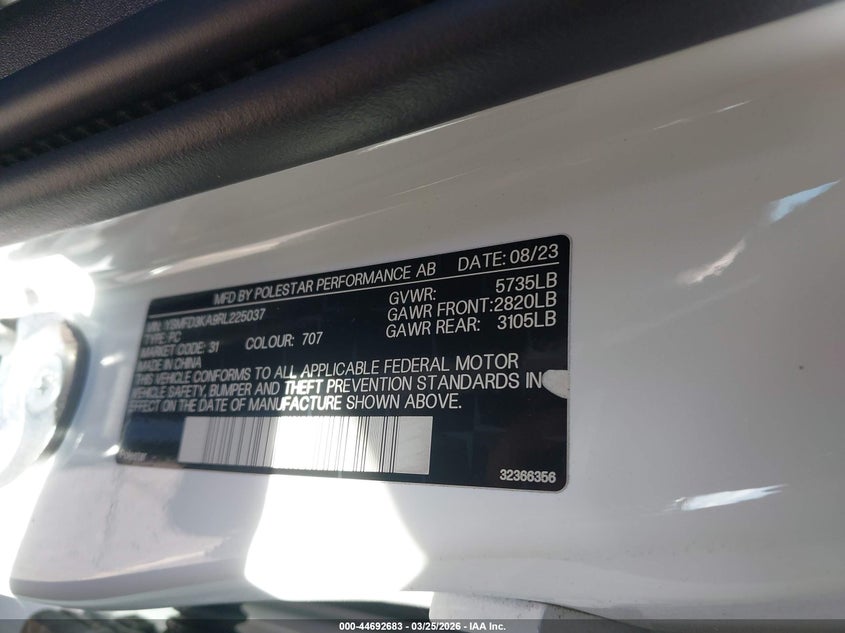 2024 Polestar 2 VIN YSMFD3KA9RL225037 IAAI salvage auction — FRONT END, Wait Title, sold $6,800 on 2026-07-27 (photo 9)