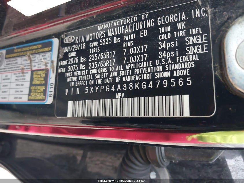 2019 Kia Sorento VIN 5XYPG4A38KG479565 IAAI salvage auction — FRONT END, Wait Title, sold $1,800 on 2026-07-07 (photo 9)