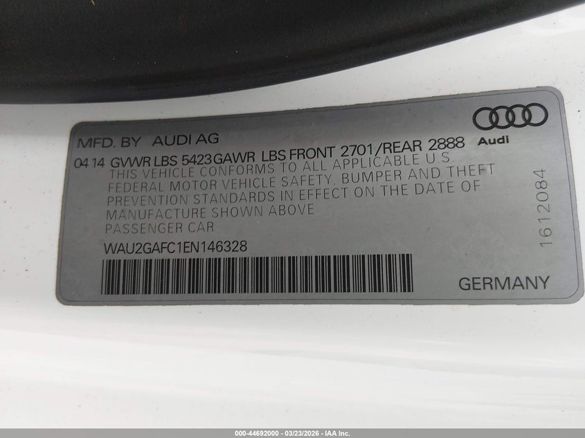 2014 Audi A7 VIN WAU2GAFC1EN146328 IAAI salvage auction — FRONT END, Wait Title, sold $1,300 on 2026-07-22 (photo 9)