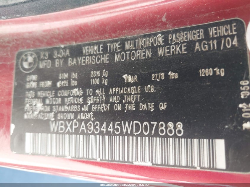2005 BMW X3 VIN WBXPA93445WD07888 IAAI salvage auction — NORMAL WEAR, Clear (Michigan), sold $400 on 2026-07-31 (photo 9)