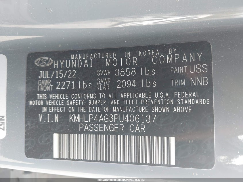 2023 Hyundai Elantra VIN KMHLP4AG3PU406137 IAAI salvage auction — REAR END, Wait Title, sold $5,600 on 2026-07-26 (photo 9)