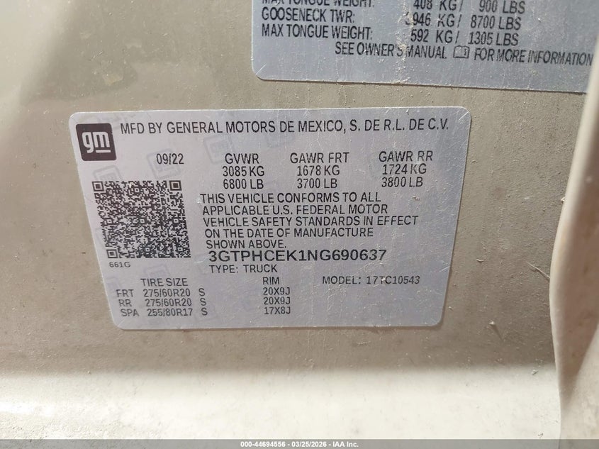 2022 Gmc SIERRA VIN 3GTPHCEK1NG690637 IAAI salvage auction — LEFT SIDE, Salvage (Texas), sold $8,600 on 2026-07-29 (photo 9)